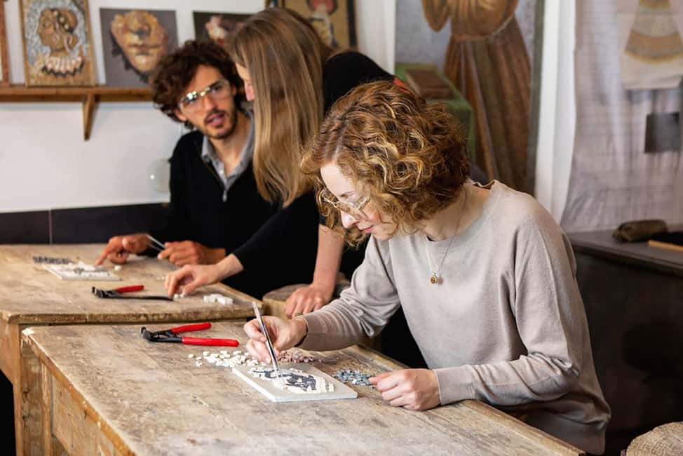 Rome: Ancient Mosaic Making Workshop - Studio Cassio Setup: Master Mosaicist, Marble, and Small Groups