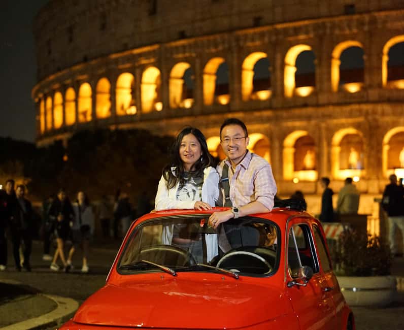 Rome: Night Tour in a Vintage Fiat 500 with Aperol Spritz - Terrazza del Gianicolo and Fontana dell’Acqua Paola: the sunset effect