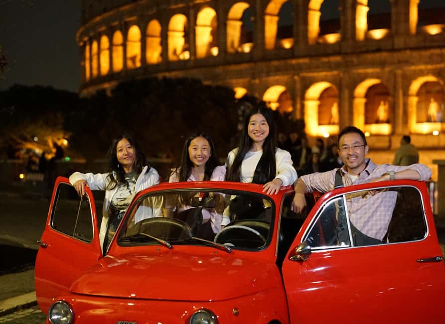 Rome: Night Tour in a Vintage Fiat 500 with Aperol Spritz - From Colosseum to Giardino degli Aranci: big sights without big-line energy